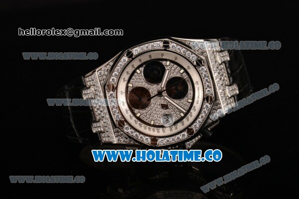 Audemars Piguet Royal Oak Offshore Chrono Swiss Valjoux 7750 Automatic Steel/Diamonds Case with White Markers and Diamonds Bezel(NOOB) - Click Image to Close